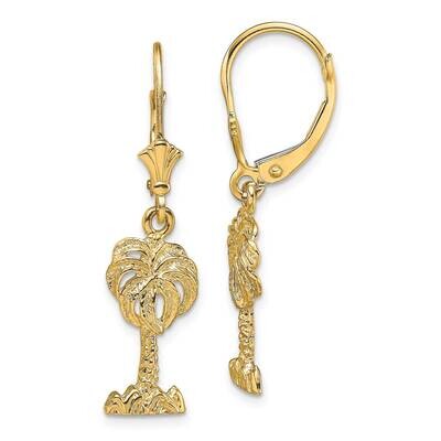 Palm Tree Leverback Earrings 2-D 14k Gold TF1837, MPN: TF1837, 637218177493