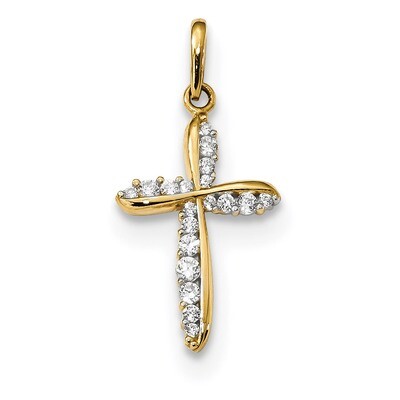 CZ Diamond Cross Charm 14k Gold Polished XR1579, MPN: XR1579, 716838333929