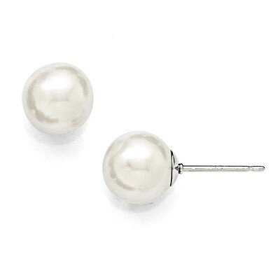 8-9Mm Round White Shell Bead Stud Earrings Sterling Silver QMJE8W, MPN: QMJE8W, 886774293882