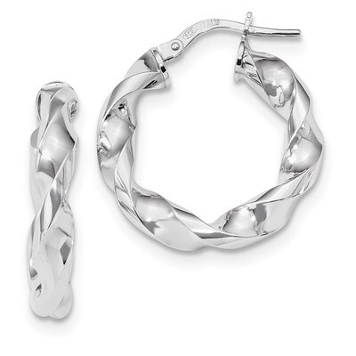 Twisted Hoop Earringss Sterling Silver Rhodium-plated Polished QE13128, MPN: QE13128, 191101232732