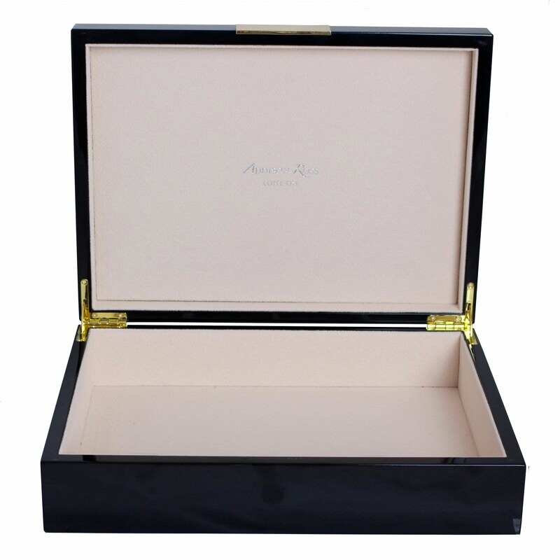 Addison Ross London Black Storage Box 8 x 11 Inch Lacquer BX1400 ...