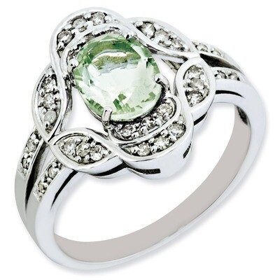 Oval Diamond &amp; Green Quartz Ring Sterling Silver QR3081AG, MPN: QR3081AG, 883957403861
