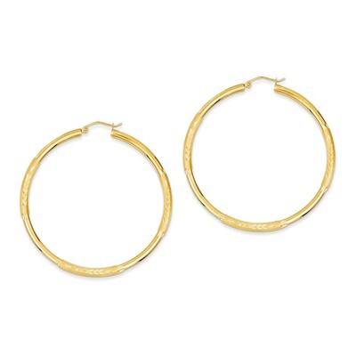 Satin &amp; Diamond-cut 3mm Round Hoop Earrings 14k Gold TC296, MPN: TC296, 883957289663