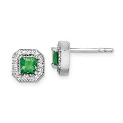 Green &amp; Clear CZ Diamond Post Earrings Sterling Silver Rhodium-plated QE14470MAY, MPN: QE14470MAY, …