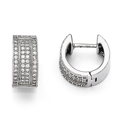 Hinged Hoop Earrings Sterling Silver &amp; Cubic Zirconia Polished QMP1305, MPN: QMP1305, 191101471230
