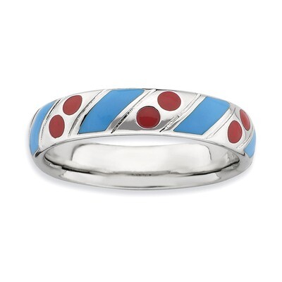 Blue Red Enameled Ring - Sterling Silver Polished QSK596, MPN: QSK596, 886774173443