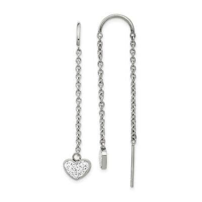 Preciosa Crystal Heart Threader Earrings Stainless Steel Polished SRE1350, MPN: SRE1350, 1911018677…