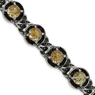 Epoxy Resin with Gold Tin Bracelet Stainless Steel Polished Antiqued SRB2036-9 by Chisel, MPN: SRB2…