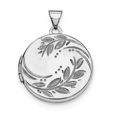 20Mm Round Leaf Floral Locket Sterling Silver Rhodium-plated QLS613, MPN: QLS613, 886774638737
