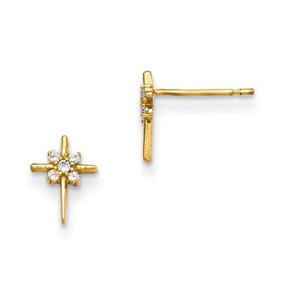CZ Children&#39;S Cross Post Earrings 14k Gold GK692, MPN: GK692, 191101454295