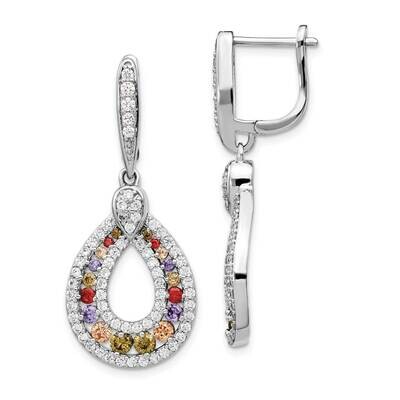 Multicolor CZ Diamond Teardrop Dangle Earrings Sterling Silver Rhodium Plated QCM1439, MPN: QCM1439…