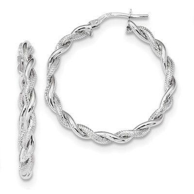 Polished Textured Hoops Earrings 14k white Gold TF1149W, MPN: TF1149W, 191101058622