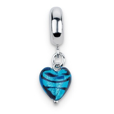 Blue Heart Stripes Ital Murano Dangle Bead - Sterling Silver QRS2135, MPN: QRS2135, 883957512266