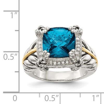 London Blue Topaz with Diamond Ring Sterling Silver &amp; 14k Gold QTC1345, MPN: QTC1345, 191101465048