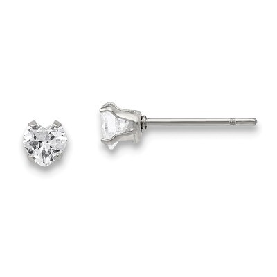 4mm Heart Diamond CZ Stud Post Earrings Stainless Steel Polished SRE1075 by Chisel, MPN: SRE1075, 1…