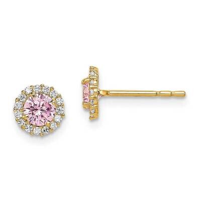 Pink Post Earrings 14k Gold CZ Diamond SE2858 by Madi K, MPN: SE2858, 883957868165