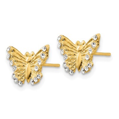 Synthetic Diamond Butterfly Post Earrings - 14k Gold GK622 by Madi K, MPN: GK622, 886774999111
