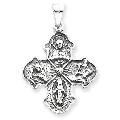 4-way Medal Antiqued Sterling Silver QC4378, MPN: QC4378, 883957910918