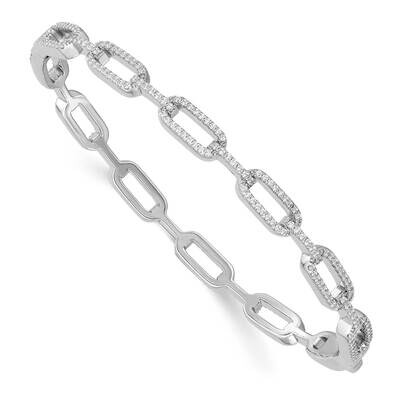 CZ Diamond Hinged Bangle Sterling Silver Rhodium-Plated QB1441, MPN: QB1441, 196904154922
