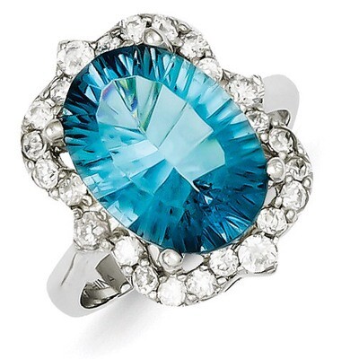 Blue &amp; Clear Diamond Ring Sterling Silver QR2245, MPN: QR2245, 883957189079