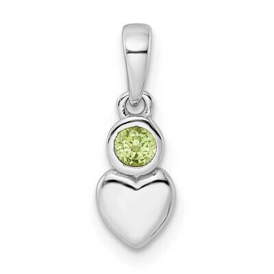 Peridot Heart Pendant Sterling Silver Rhodium-Plated Polished QBPD35AUG, MPN: QBPD35AUG,