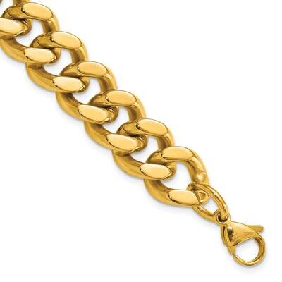 Stainless Steel Yellow IP Plate 13.75mm 8.5in Curb Bracelet SSCMEI18321-8.5