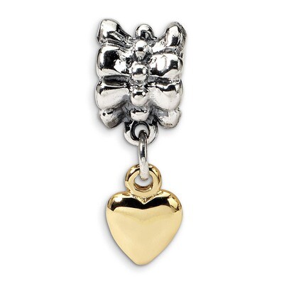 Heart Dangle Bead - Sterling Silver &amp; 14k Gold QRS475, MPN: QRS475, 883957723792
