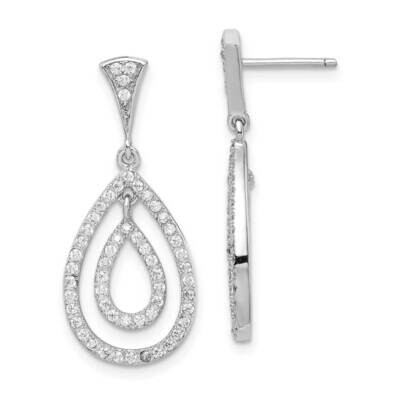Teardrop Dangle Post Earrings Sterling Silver Rhodium-plated CZ Diamond QE15161, MPN: QE15161, 8867…