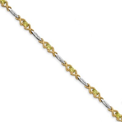 7.25 Inch 0.10ct Diamond &amp; 2.1ct Peridot Bracelet 14k Gold Polished Y13776PE/AA, MPN: Y13776PE/AA, …