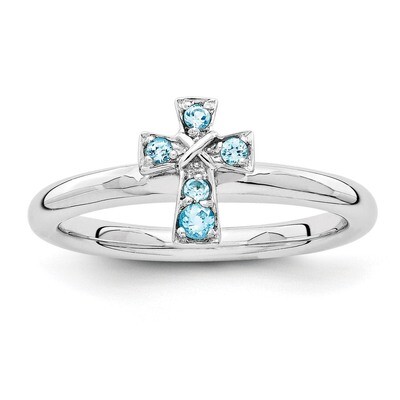 Blue Topaz Cross Ring - Sterling Silver Rhodium-plated QSK1641, MPN: QSK1641, 886774252322