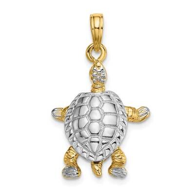 3-D Land Turtle with Moveable Head Charm 14k Gold Rhodium K9267, MPN: K9267, 637218117338