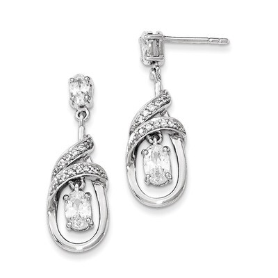 White CZ Dangle Post Earrings Sterling Silver QE12305