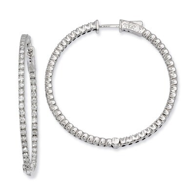 Diamond In and Out Hinged Hoop Earrings Sterling Silver Rhodium-plated QE7948, MPN: QE7948, 8867742…