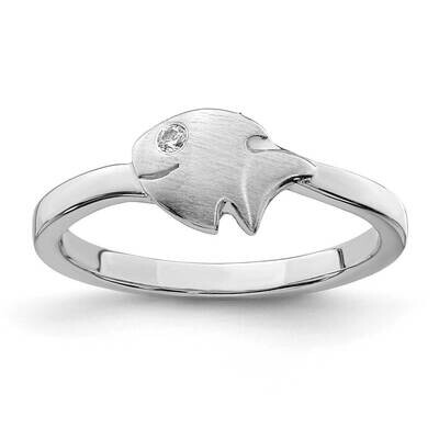 Childs Satin CZ Diamond Fish Ring Sterling Silver Rhodium-plated QR6810, MPN: QR6810, 883957963839