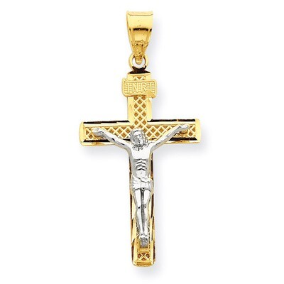 Diamond-cut Large Block Lattice Cross with Crucifix Pendant 14k Two-Tone Gold C4347, MPN: C4347, 88…