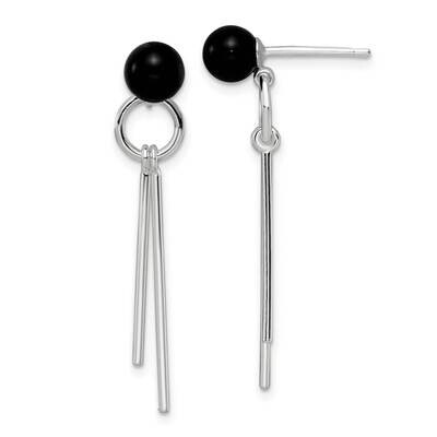 Onyx Fancy Dangle Post Earrings Sterling Silver Polished QE16043, MPN: QE16043, 196904151495