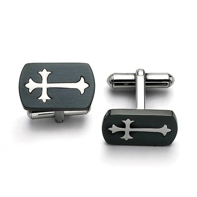 Brushed Black IP-plated with Polished Cross Cufflinks - Stainless Steel SRC195 by Chisel, MPN: SRC1…