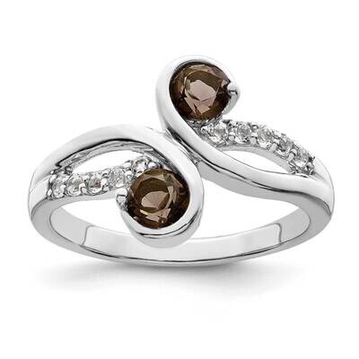 .62T.W. Smoky Quartz &amp; White Topaz Swirl Ring Sterling Silver Rhodium-Plated QR7413SQ, MPN: QR7413S…