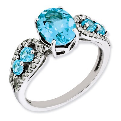 Blue Topaz &amp; Diamond Ring Sterling Silver QR3073BT, MPN: QR3073BT, 883957644783