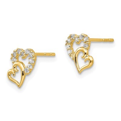 Synthetic Diamond Double Heart Post Earrings - 14k Gold SE2325 by Madi K, MPN: SE2325, 886774999999