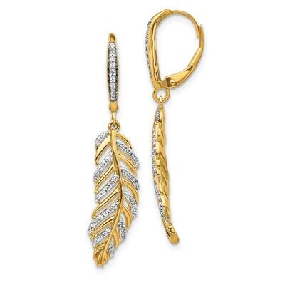 Fancy Feather Leverback Earrings 14k Gold Diamond EM3911-035-YA, MPN: EM3911-035-YA, 883957258676