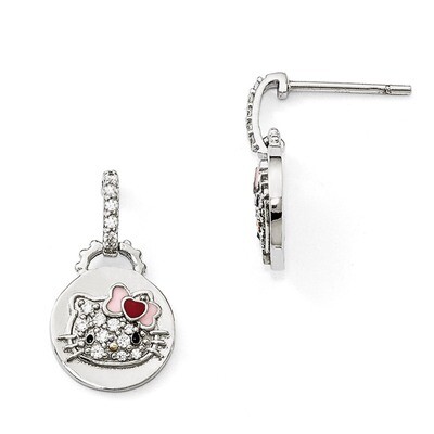 Hello Kitty Swarovski Pav Gold-tone Post Dangle Earrings Sterling Silver QHK165