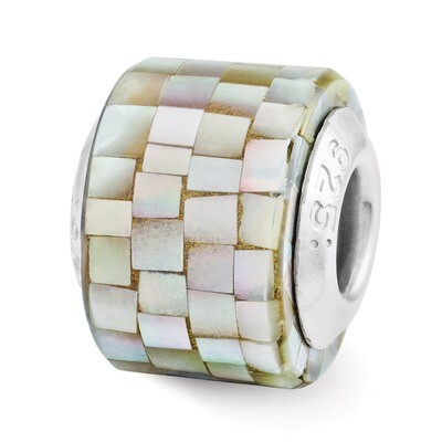Grey Mother of Pearl Mosaic Bead - Sterling Silver QRS3179, MPN: QRS3179, 886774968131