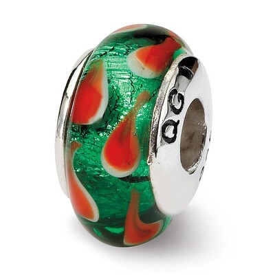 Green Red Hand-blown Glass Bead - Sterling Silver QRS661, MPN: QRS661, 883957725710
