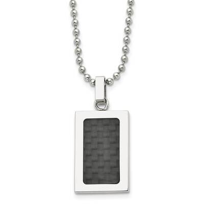 22 Inch Polished with Black Carbon Fiber Inlay Rectangle Necklac Stainless Steel SRN158-22 by Chise…
