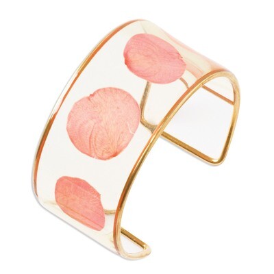 Pink Rose Petal Bracelet Gold-plated Trim BF1340, MPN: BF1340, 810391015831