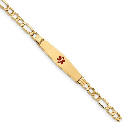 8 Inch Medical Soft Diamond Shape Red Enamel ID w Semi-Solid Figaro Bracelet 14k Gold XM571CC-8, MP…