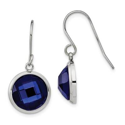 Blue Glass Dangle Shepherd Hook Earrings Stainless Steel Polished SRE1365, MPN: SRE1365, 1911018681…