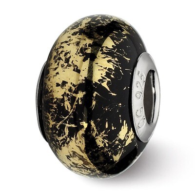Black with Gold Foil Ceramic Bead - Sterling Silver QRS2337, MPN: QRS2337, 883957514277