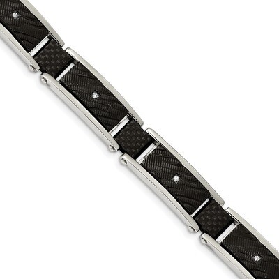 Black IP with CZ and Black Carbon Fiber 8.75 Inch Bracelet Stainless Steel Polished SRB1911-8.75 by…